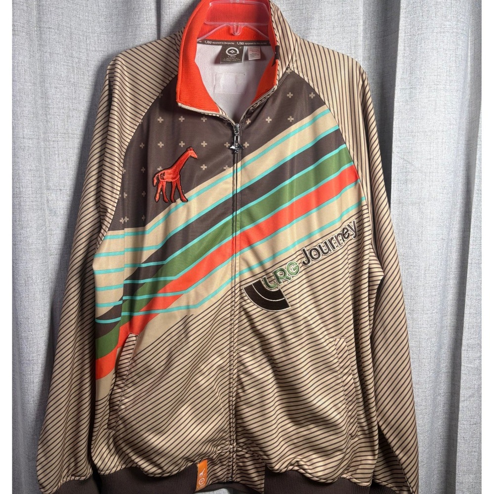 LRG Journey Track Jacket Mens XXL Brown Striped Y2K Rare Streetwear Full Zip